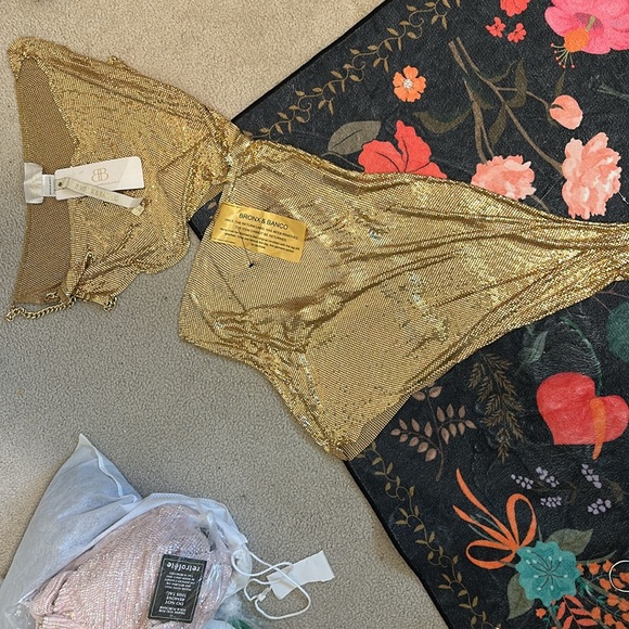 New Bronx and Banco Xenia One Shoulder Dress in Gold metallic chainmail cutout - Picture 10 of 11